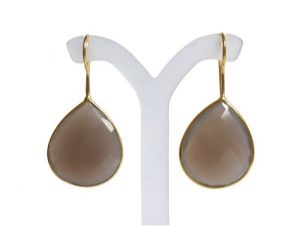 Gemshine - Damen - Ohrringe - 925 Silber - Vergoldet - Mondstein - Grau - CANDY - Tropfen - 3,5 cm