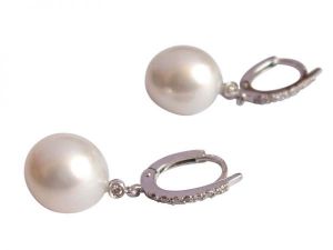 Gemshine - Damen - Ohrringe - 14 (585) Karat Weigold - Perlen - Wei - Diamant - HVS - 45 cm