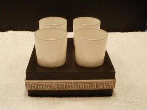 Teelichthalter fr 4 Teelichter aus Holz und Glas, 15 cm